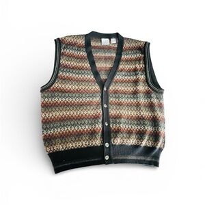VTG Maglificio Florence Wool Blend Patterned Button Down Sweater Vest XL